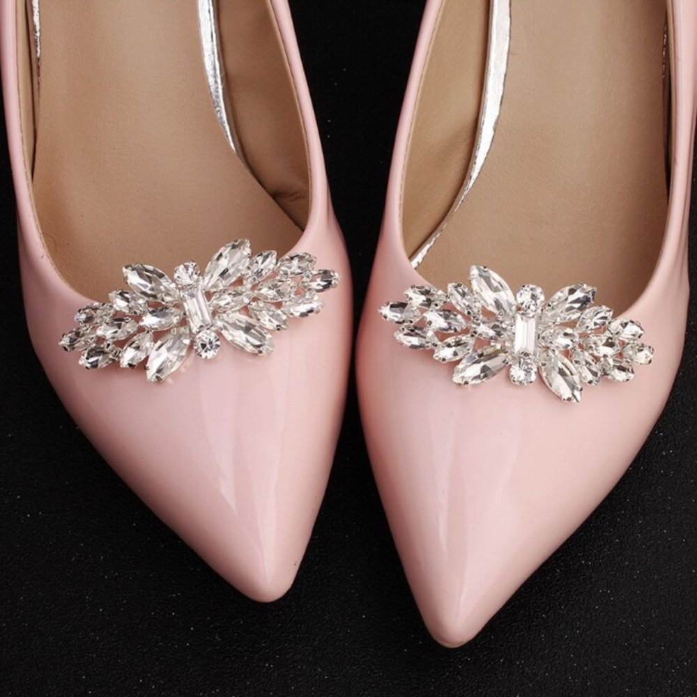 Shoe clips wedding elegant silver tone crystal new
